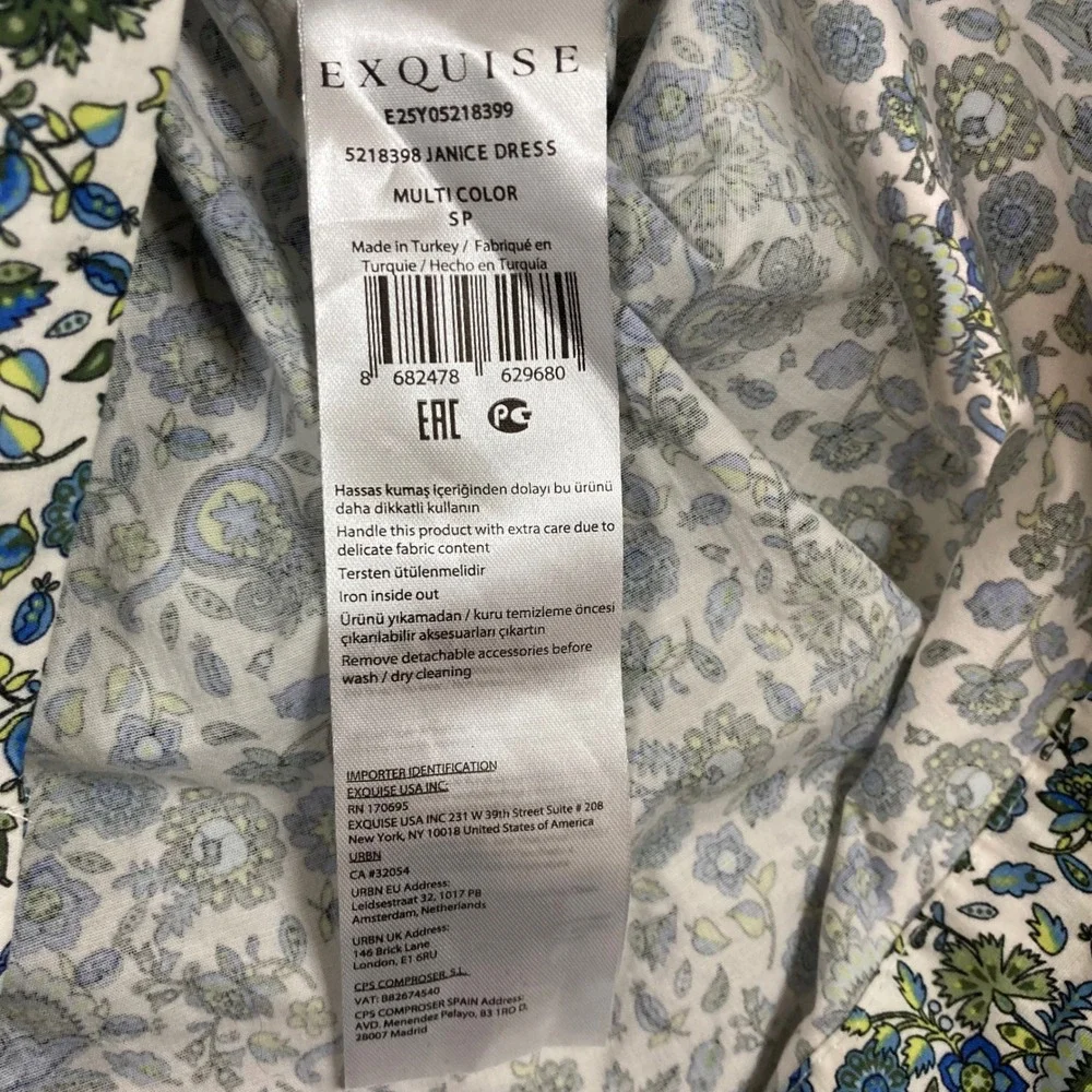 Exquise Janice Dress Blue Green Floral Paisley Button Front Shirt Dress Sz SP - Picture 4 of 9